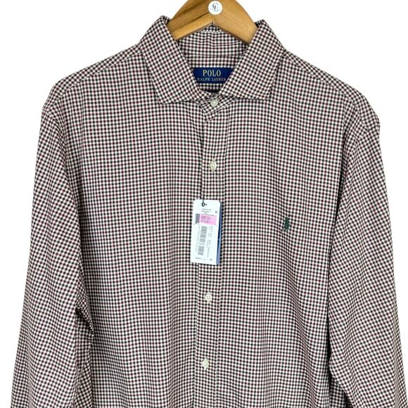 Polo Ralph Lauren NWT Classic Fit Maroon & Brown Checkered Long Sleeve Shirt - Picture 3 of 9
